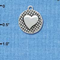 C4083+ tlf - Heart on Hatched Disc - Silver Plated Charm (6 per package)