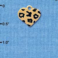 C4092+ tlf - Tan Cheetah Print Heart - Gold Plated Charm (6 per package)