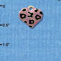 C4093+ tlf - Purple Cheetah Print Heart - Gold Plated Charm (6 per package)