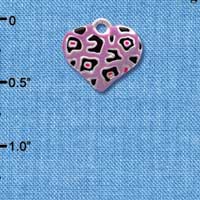 C4095+ tlf - Purple Cheetah Print Heart - Silver Plated Charm (6 per package)