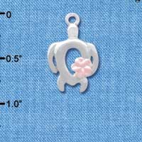 C4097 tlf - Open Sea Turtle with Pearl Pink Plumeria Flower - Silver Plated Charm (6 per package)