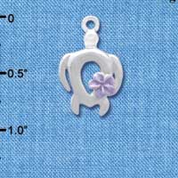 C4098 tlf - Open Sea Turtle with Pearl Purple Plumeria Flower - Silver Plated Charm (6 per package)