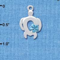 C4099 tlf - Open Sea Turtle with Pearl Blue Plumeria Flower - Silver Plated Charm (6 per package)