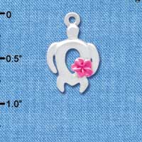 C4100 tlf - Open Sea Turtle with Hot Pink Plumeria Flower - Silver Plated Charm (6 per package)