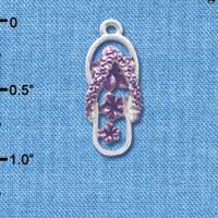 C4104 tlf - Pearl Purple Open Plumeria Flower Flip Flop - Silver Plated Charm (6 per package)
