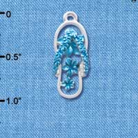 C4105 tlf - Pearl Blue Open Plumeria Flower Flip Flop - Silver Plated Charm (6 per package)