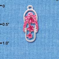 C4106 tlf - Hot Pink Open Plumeria Flower Flip Flop - Silver Plated Charm (6 per package)