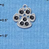 C4137 tlf - Large Black Swarovski Crystal Paw - Silver Plated Charm (6 per package)