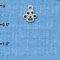 C4138 tlf - Mini Black Swarovski Crystal Paw - Silver Plated Charm (6 per package)