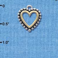 C4146 tlf - Two Tone Open Heart with Beaded Border - Im. Rhodium & Gold Plated Charm (6 per package)