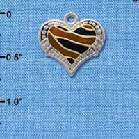 C4150+ tlf - Two Tone Enamel Tiger Print Heart - 2 Sided - Im. Rhodium & Gold Plated Charm (6 per package)