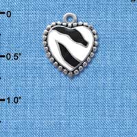 C4151+ tlf - Enamel Zebra Print Heart - 2 Sided - Im. Rhodium Plated Charm (6 per package)