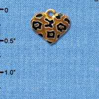 C4152+ tlf - Translucent Cheetah Print Heart - 2 Sided - Gold Plated Charm (6 per package)