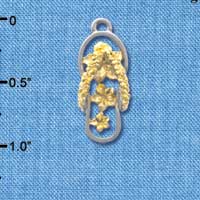 C4160 tlf - Im. Rhodium and Gold Open Plumeria Flower Flip Flop - Im. Rhodium Plated and Gold Plated Charm (6 per package)