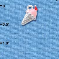 C4179 tlf - 3-D Strawberry Ice Cream Cone with Cherry - Silver Plated Charm (6 per package)