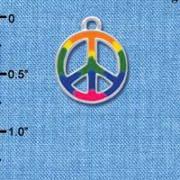 C4188 tlf - Large Rainbow Colored Peace Sign - Silver Plated Charm (6 per package)
