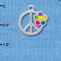 C4189 tlf - Large Multicolored Daisy on Peace Sign - Silver Plated Charm (6 per package)