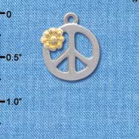 C4190 tlf - Large Silver Peace Sign with Gold Daisy and Swarovski Crystal - Im. Rhodium & Gold Plated Charm (6 per package)