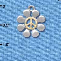 C4191 tlf - Large Silver Daisy with Gold Peace Sign - Im. Rhodium & Gold Plated Charm (6 per package)