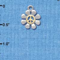 C4192 tlf - Small Silver Daisy with Gold Peace Sign - Im. Rhodium & Gold Plated Charm (6 per package)