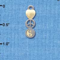 C4194 tlf - Heart - Peace - Yin Yang - Im. Rhodium & Gold Plated Charm (6 per package)
