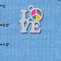 C4212 tlf - Love with Translucent Multicolored Peace Sign - Silver Plated Charm (6 per package)