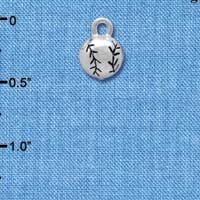 C4224+ tlf - 3-D Small Silver Baseball/Softball - Silver Plated Charm (6 per package)