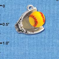 C4240+ tlf - Extra Large Softball and Glove - Silver Plated Charm (2 per package)