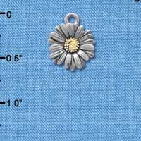 C4256 tlf - Two Tone Daisy Flower - Im. Rhodium & Gold Plated Charm (6 per package)