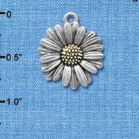 C4257 tlf - Large Two Tone Daisy Flower - Im. Rhodium & Gold Plated Charm (6 per package)