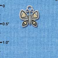 C4258+ tlf - Silver Butterfly with Gold Hearts - Im. Rhodium & Gold Plated Charm (6 per package)