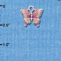C4259 tlf - Small Hot Pink & Purple Butterfly - Silver Plated Charm (6 per package)