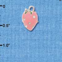 C4266+ tlf - Large Pink Enamel Strawberry with Swarovski Crystals - Silver Plated Charm (2 per package)
