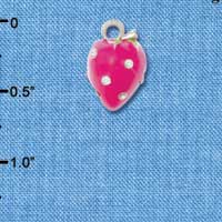 C4267+ tlf - Large Hot Pink Enamel Strawberry with Swarovski Crystals - Silver Plated Charm (2 per package)