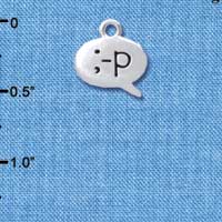 C4300 tlf - ;-P - Cheeky Emoticon - Silver Plated Charm (6 per package)