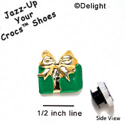 CROC-0493 - Present-Grn/Gold Bow/Mini - Crocs<SMALL><SUP>TM</SUP></SMALL> Decoration Charm (12 per package)