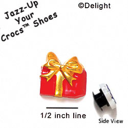 CROC-0494 - Present-Red/Gold Bow/Mini - Crocs<SMALL><SUP>TM</SUP></SMALL> Decoration Charm (12 per package)
