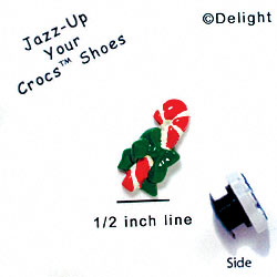 CROC-9826* - Candy Cane Green Bow Mini (Left & Right) - Crocs<SMALL><SUP>TM</SUP></SMALL> Decoration Charm (12 per package)