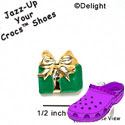 CROC-0493 - Present-Grn/Gold Bow/Mini - Crocs<SMALL><SUP>TM</SUP></SMALL> Decoration Charm (12 per package)