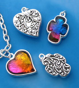Dichroic Hearts and Cross Charms