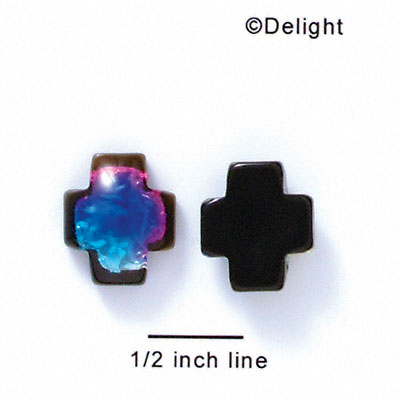D1001 - Blue, Purple, and Pink Square Cross - Resin Dichroic Cabochon