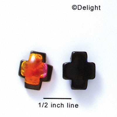 D1004 - Pink, Orange, and Yellow Square Cross - Resin Dichroic Cabochon