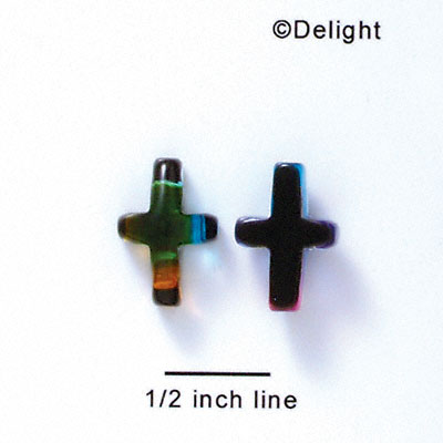 D1010 - Blue, Green, and Yellow Thin Cross - Resin Dichroic Cabochon