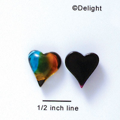 D1018 - Blue, Green, and Yellow Medium Heart - Resin Dichroic Cabochon
