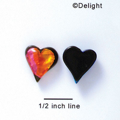 D1020 - Pink, Orange, and Yellow Medium Heart - Resin Dichroic Cabochon