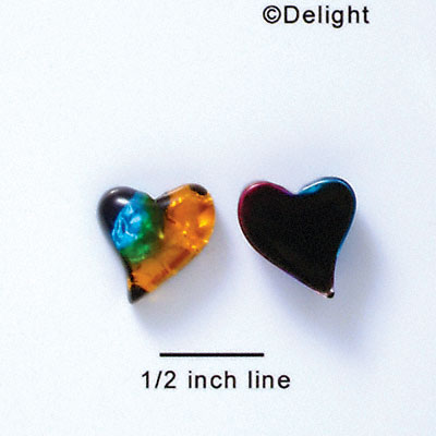 D1022* - Blue, Green, and Yellow Medium Swing Heart - Resin Dichroic Cabochon (Left or Right)