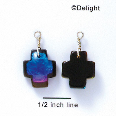 DC1001 - Blue, Purple, and Pink Square Cross - Resin Dichroic Charm