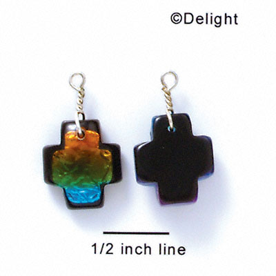 DC1002 - Blue, Green, and Yellow Square Cross - Resin Dichroic Charm
