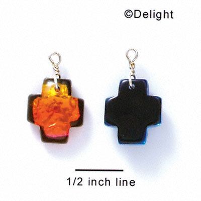 DC1004 - Pink, Orange, and Yellow Square Cross - Resin Dichroic Charm