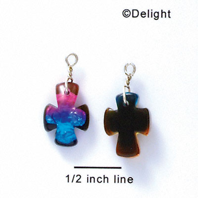 DC1005 - Blue, Purple, and Pink Celtic Cross - Resin Dichroic Charm